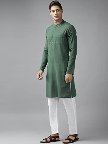 Image of See Designs Men Full Sleeve Cotton Solid Straight Slub Effect Kurta