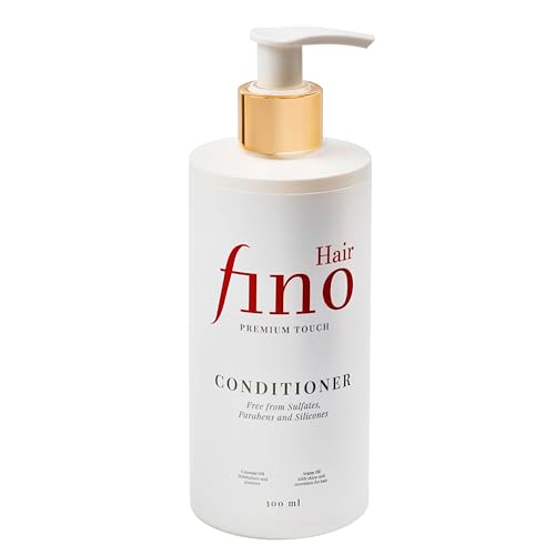 fino Hair Premium Touch – Après-shampoing réparateur pour cheveux secs à l’huile d’argan, kératine &amp; aloe vera – Naturel – Sans silicone – 300 ml