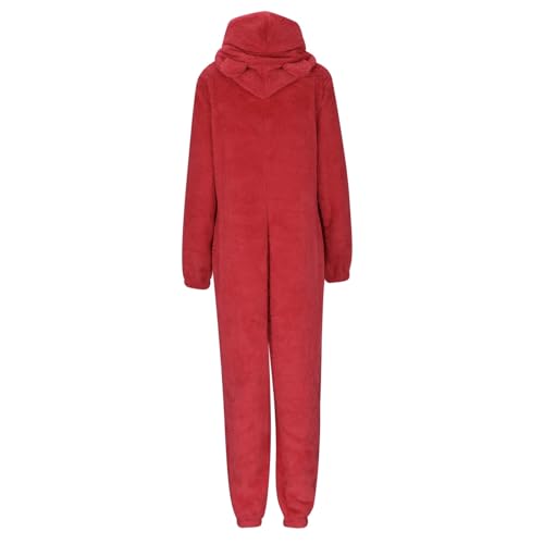 Pyjama à capuche rouge avec zip long coupe ample et confortable - 4
