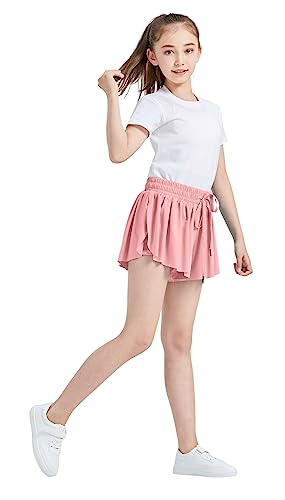 Flowy Girls' Fashion Shorts Gym Yoga Athletic Workout Running Women Cute Butterfly Tennis Short Skirts Preppy Teen Trendy Clothes Summer Stuff(Cream Peachy Pink,M) #TOP3