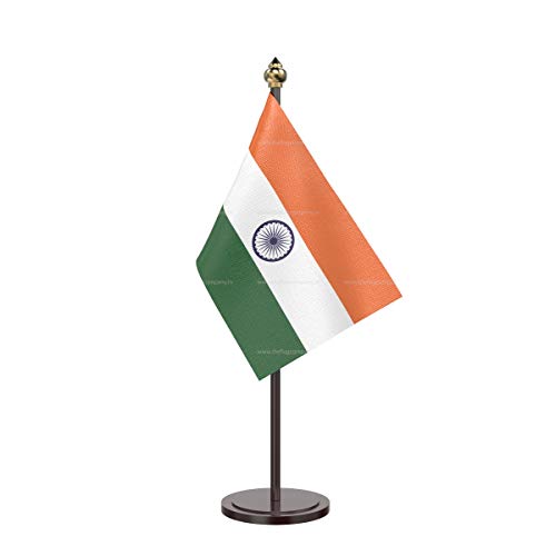 Image of The Flag Company India Table Flag with Black Acrylic Base & Pole | 4x6 Inch Premium Tiranga Desk Flag | Office, Conference & Corporate Decor