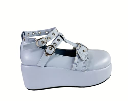 Image of Women's Platform Mary Janes Heart Cat Buckle Rivets Ankle Lolita Gothic Princess Platform Pumps Patent Leather Thorn Vintage Traditional Embroidery Upper Dress Shoes