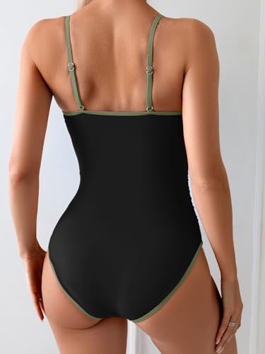 Image of Eomenie Women's One Piece Swimsuit Tummy Control Slimming Bathing Suit Color Block Spaghetti Strap 1 Piece Swim Suit Swimwear