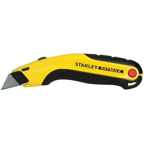 Stanley 0-10-778 Couteau avec Lame Rétractable Gamme Fatmax - Système InstantChange - Corps en Acier - Essuie-Lame - Contient Jusqu’À 5 Lames - Repose Doigt en Caoutchouc - Fourni avec 5 Lames