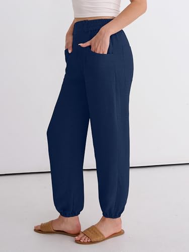 Image of ANRABESS Womens Pants Elastic Waist Summer Casual Harem Barrel Lounge Work Slacks Cropped Beach Vacation Clothes with Pockets