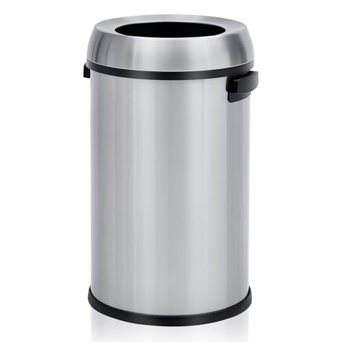 Image of Garvee 17 Gallon/65 Liter Trash Can, Fingerprint-Proof Stainless Steel Open Top Garbage Can, Heavy Duty Commercial Round Trash Bin for Restaurant, Home, Office, Silver