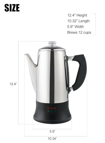 Apoxcon WEP1800-2 12 Cup Electric Coffee Percolator With Etl Approval Stainless Steel Coffee Maker With Heat Resistant Glass Knob Classic Look Cord-Less Server Coffee Pot thumb #1