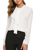 Beyove Damen Elegant Business Chiffon Bluse Schluppenshirt Stehkragen mit Rüschen Langarmshirts Knöpfen Festlich Tops