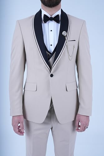 Men's Tuxedo 3 Pieces Suit Single Breasted Wedding Suits for Men Slim Fit Tux Party Prom Suits Blazer Vest Pants Sets4