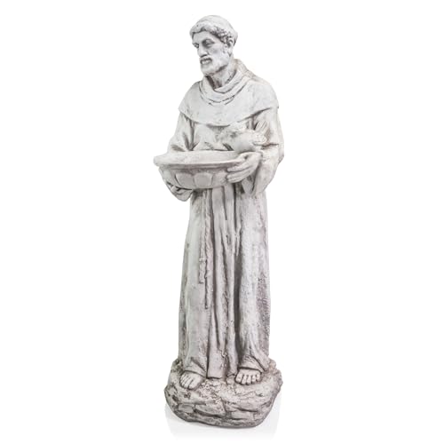 Alpine Corporation 45" Tall Outdoor Saint Francis Birdbath Statue Yard Art Decoration, Light Gray