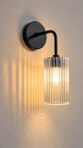 Image of Antique Modern Single Black Wall Light with Crystal Acrylic Shade Hanging Sconce Lamps Design for Bedroom Living Room Bathroom Bedside Vanity Hall Home Decor Hotel Bar