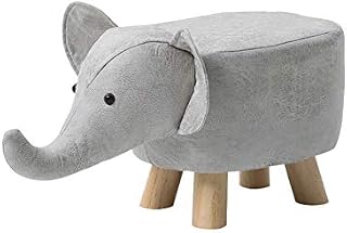 CLIPOP Elephant Footstool Upholstered Ottoman Foot Rest Creative Sofa Stool with Wooden Legs for Kids Adults Footstool Decor Furniture (Grey)