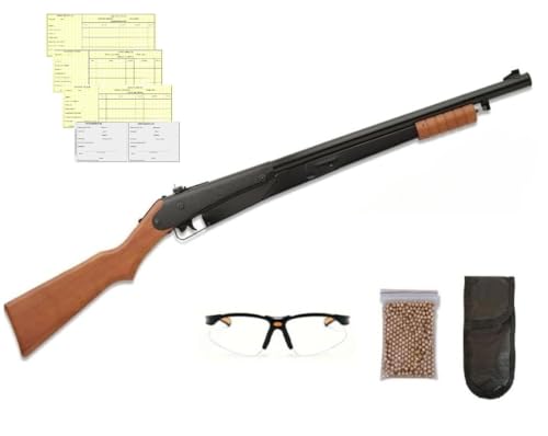 Pack Carabina de Aire Comprimido Daisy 25 Pump Gun 4.5mm – Escopeta de Perdigones con Mira Ajustable + Tarjeta de Armas + Balines 4.5 + Gafas Protectoras + Funda. Carabina Perdigón Daisy 25 Pump Gun