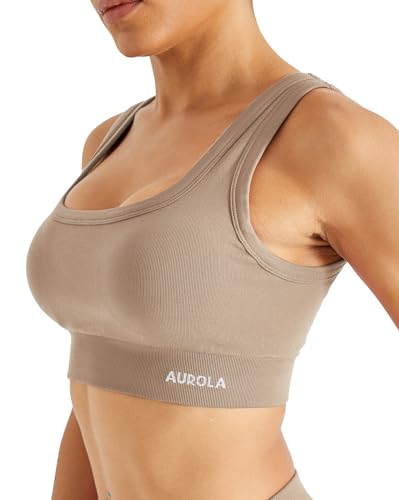 Image of AUROLA Power Womens Square Back Basic Sports Bra - Square Neck Padded Low Impact Yoga Bra Workout Crop Top