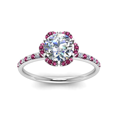 Image of 55Carat Choose Your Gemstone 6 Petal Ring Sterling Silver Round Shape Halo Engagement Rings Well Shaped for Any Gift Giving Occassion Modern Style Enchating Women US Size 4 to 12
