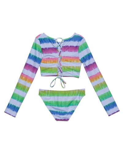 Gottex Baby Girl's Kids Toddler and Little Rainbow Stripe Print Two Piece Cropped Rash Guard Long Sleeve Swimsuit2