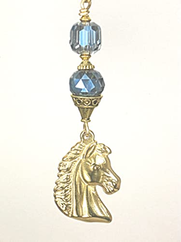 Image of Western Plains Brass Horse with Blue Lampwork Glass Light or Ceiling Fan Pull