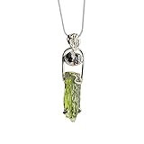 MOUNTJEWELS Authentic Moldavite Pendant Necklace Real Czech Moldavite Crystal Pendants 925 Sterling Silver Handmade Healing Crystal Jewelry Gift for Him/Her Chakra Birthstone Pendant