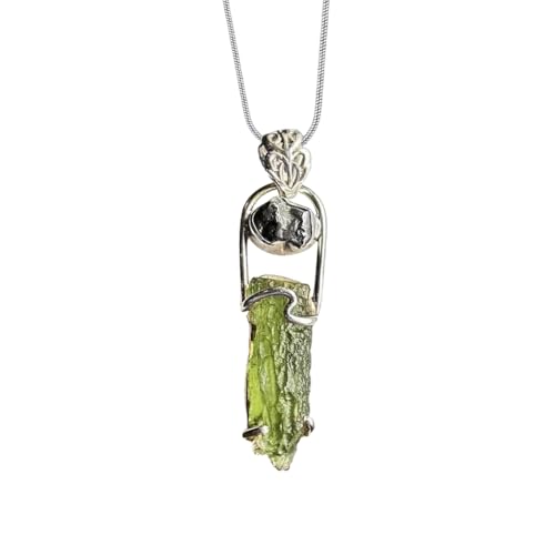 Authentic Moldavite Pendant Necklace Real Czech Moldavite Crystal Pendants 925 Sterling Silver Handmade Healing Crystal Jewelry Gift for Him/Her Chakra Birthstone Pendant