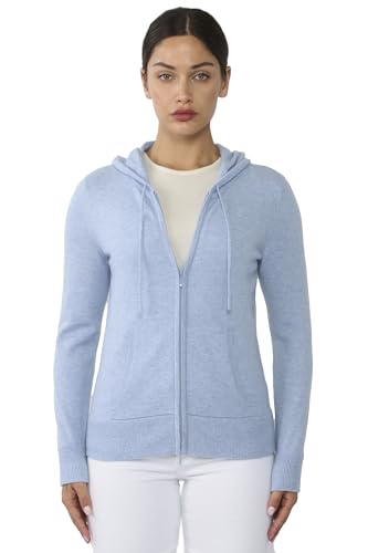 Image of JENNIE LIU Women's 100% Pure Cashmere Long Sleeve Zip Hoodie Cardigan Sweater
