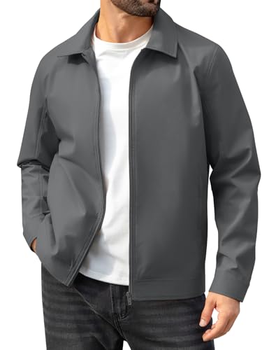 Image of Xnova Mens Jackets Lightweight Smart Casual Full Zip Windbreaker Track Coat Waterproof Bomber Jacket Laydown Collar Outerwear with Hidden Pockets (Grey, M)