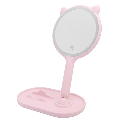 Miroir de maquillage éclairé rose nomade avec éclairage LED réglable