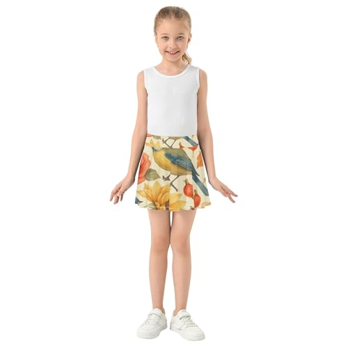 Toddler Tennis Skirts Watercolor Birds Sunflowers Beige Athletic Shorts for Girls Skorts Cheer Girl Skort 4t3