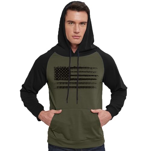 H HYFOL Men's Sweatshirt USA FLAG Patriotic Graphic Polyester Hoodies for Men Pocket Raglan Long Sleeve Sweatshirts - Image 3