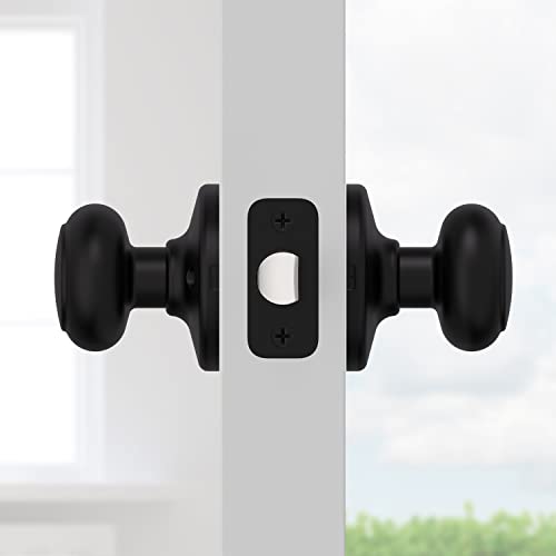 Image of Kwikset Cove Interior Passage Door Knob, Handle for Closet and Hallway Doors, Non-Locking Doorknob, Matte Black (Pack of 4)