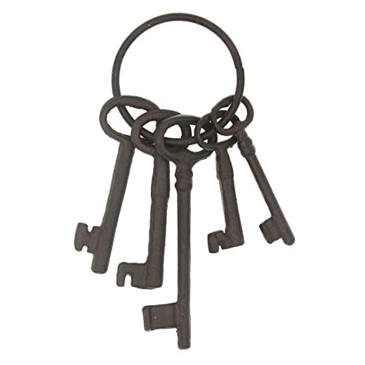 Hananona 8" Vintage Cast Iron Skeleton Key Ring Antique Style Pirate Treasure Chest Keys Set for Farmhouse Decor, Halloween Home Decoration Prop (Style-1)