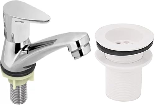 Image of ABS Pillar Tap with PVC Waste Coupling for Wash Basin,Drain Outlet Chrome Finished Bathroom, Sink and Kitchen Cartridge Faucet Bib Tap Faucet