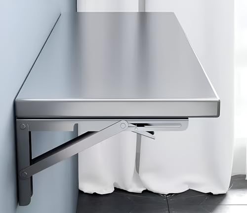 Mesa plegable de pared, diseño de acero inoxidable que ahorra espacio, para comedor, salón, dormitorio y balcón, capacidad de carga de 40 kg, compacta y elegante (60 cm)