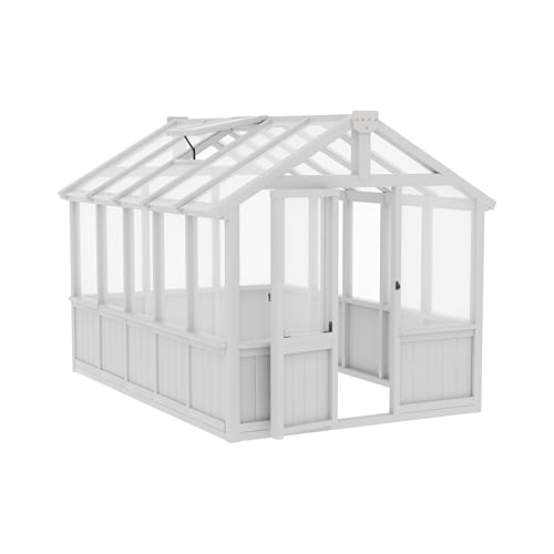 Image of MUPATER 6 x 10 FT Cedar Wood Greenhouse for Outdoors, Outdoor Greenhouse With Polycarbonate Panels, Adjustable Vent Windows and Lockable Door, Wooden Walk-In Green House Kit for Garden, Lawn, Backyard