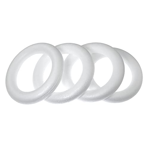 RLECS 4pcs 6.7 Inch Foam Wreath Forms for Crafts White Circles for Christmas Decorations Wreath Shaped Foam Ring