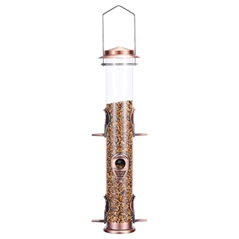 MIXXIDEA Metal Tube Bird Feeders for Outdoors Hanging Bird Feeders for Outside Wild Birds Feeder 6 Ports Hanging Bird Feeder Attract Birds in Your Lawn, Garden, Balcony - Antique Copper - 1 Pack Cover