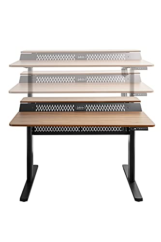 Image of Manual Height Adjustable Sit Stand Desk Frame | Width Adjustable Standing Desk with Retractable Crank Handle | Heavy Duty Steel Frame Load Capacity up to 60 kg (Black Frame & Dark Walnut TT)