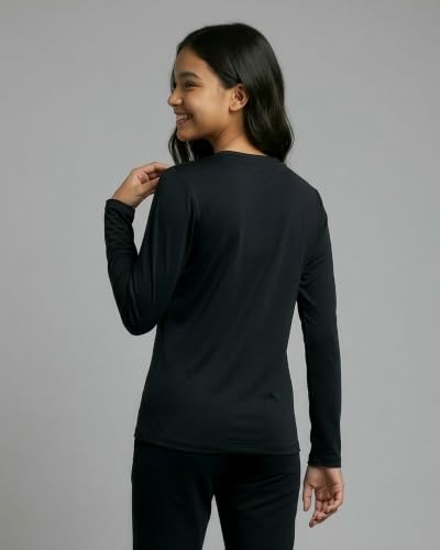Image of Real Essentials 4 Pack: Girls' Dry-Fit Long Sleeve Crew Neck T-Shirt - Athletic Activewear Soccer Top for Teens Kids Youth