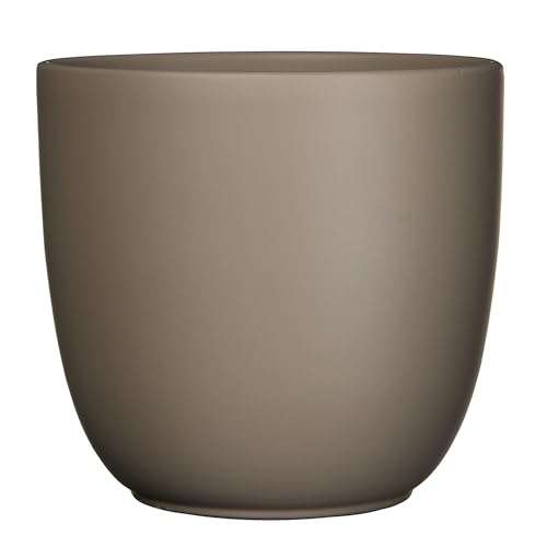 Annastore Blumenübertopf Tusca aus Keramik - Übertopf - Blumentopf - Übertöpfe - Blumentöpfe (Taupe/Matt, H 23 cm - Ø 25 cm)