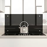 Mucola Küchenrückwand Glas 70x55 cm Schwarz – 6 mm ESG Sicherheitsglas Spritzschutz, hitzebeständig & kratzfest, Glasrückwand mit Nano-Versiegelung, inkl. Edelstahl Befestigung & Wandpuffer