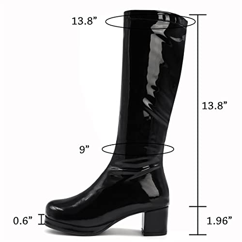 YIYA Women's Knee High GOGO Boots Colorful Patent Leather Waterproof Rain Boots Chunky Low Heel Party Costume Shoes2