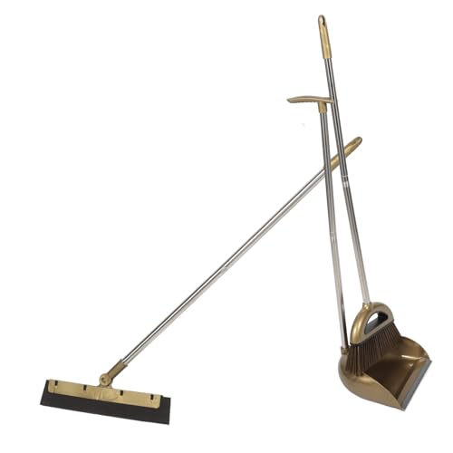 MUCKLILY Kehrgarnitur mit Langem Stiel Flexibler Besen und Kehrschaufel Set Langlebiges Haushaltsreinigungsset mit Haarentferner kamm Platzsparend Einfach Aufzuhängen für Küche und