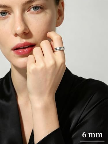 Bestyle Bagues Simples pour Hommes et Femmes Style Confortable et Polyvalent Acier Inoxydable Surface Lisse Bague Anneaux 6mm Argent T60 – vue 3