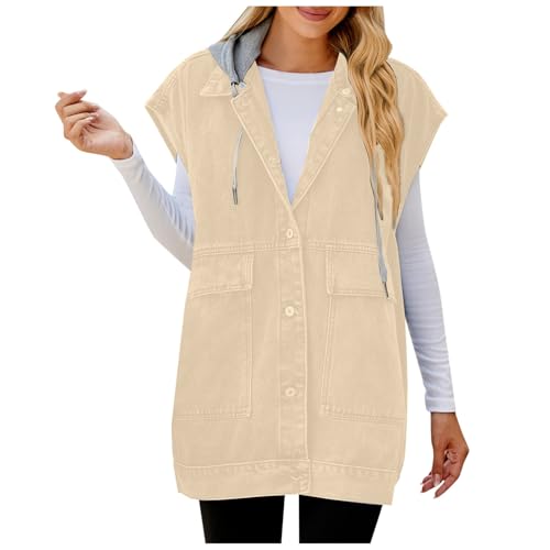 Generisch Chaleco de mezclilla informal para mujer, sin mangas, chaqueta vaquera con capucha y bolsillos, chaleco vaquero moderno sencillo para el tiempo libre, clásicos, modernos, chaquetas de