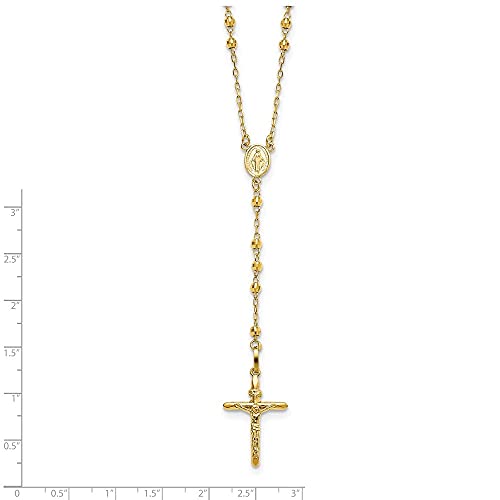 Diamond2Deal 14K Yellow Gold Diamond-Cut 3Mm Beaded Semi-Solid Rosary Necklace Fine Jewelry Gift For Women #TOP2