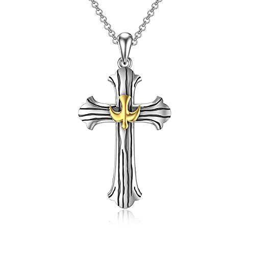 enjoylifecreative Croix Chaîne pour Hommes Filles Argent Sterling Croix Pendentif Chaîne pour Garçons Foi Croix Collier Bijoux Religieux pour Hommes Père Fils Croix Cadeau pour Lui Cover