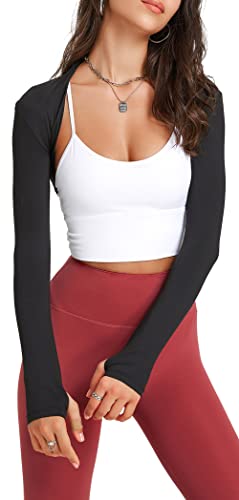 Image of SEAUR Women Athletic Long Sleeve Shrugs Sun Protection Open Front Yoga Sports Workout Bolero Shrug Arm Sleeves Shawl Cardigan