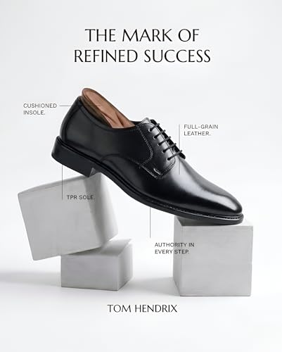 Image of Men's Genuine Leather Formal Lace-Up Shoes | Classic Plain Toe Derby Shoes | Formal Office, Business