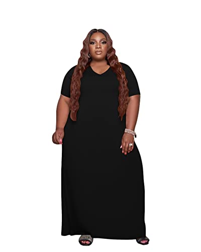 Image of YeGine Oversize Tshirt Dress Plus Size Short Sleeve Maxi Dress with Pockets