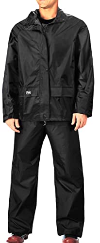 FWG Rain Suit for Men Women Waterproof Rain Gear Jacket and Pants with Hood 3-Pieces Lightweight Rainwear(Black,2XL)