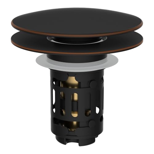 Hibbent Upgraded 3 in 1 Bathroom Sink Drain Strainer, Pop Up Sink Stopper with Big Push Cap, Anti-Clogging Metal Filter Basket,Sink Plug with Hair Catcher for 1.1''~2.36'' Basin, Oil-Rubbed Bronze - image 1